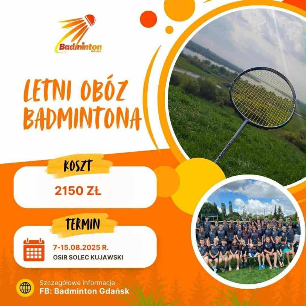 plakat letni obóz badmintona Solec Kujawski